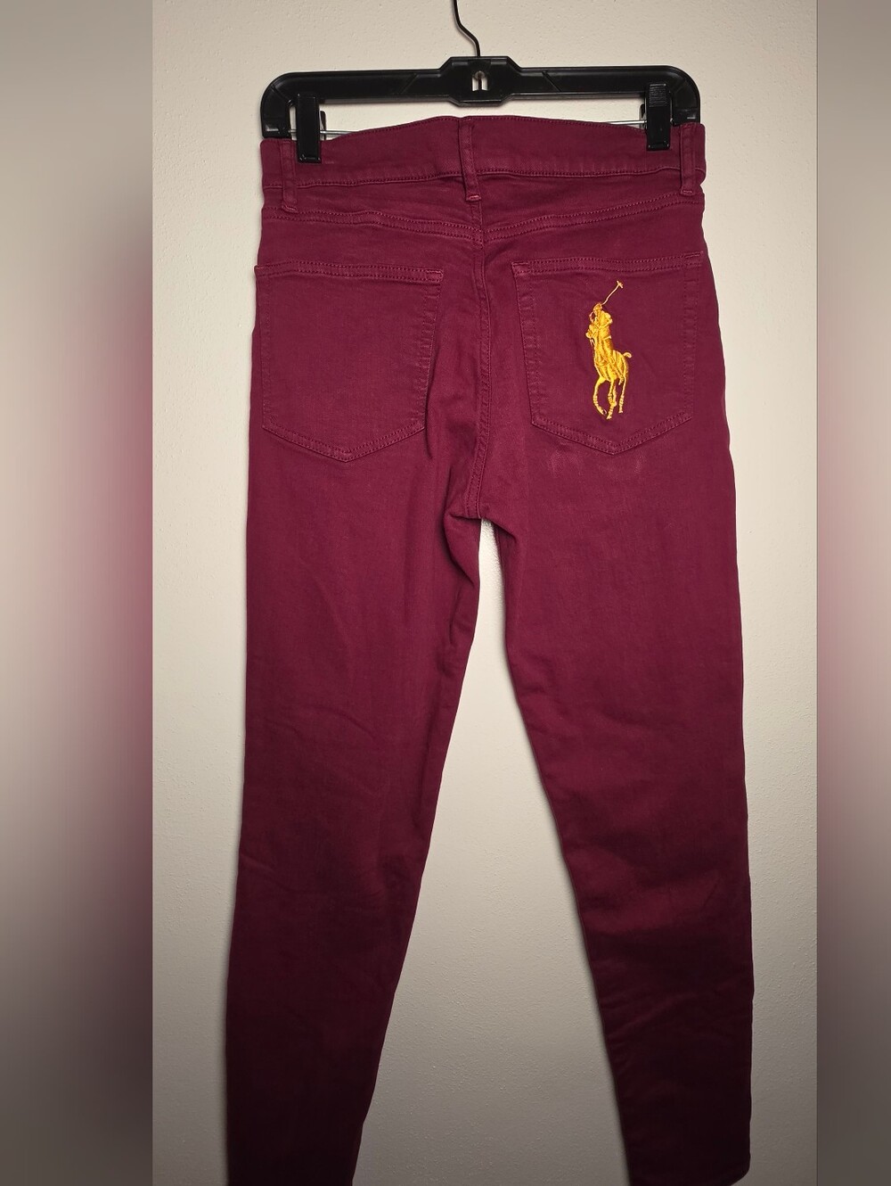 Polo by Ralph Lauren Women's Maroon Skinny Jeans with Yellow Polo Logo